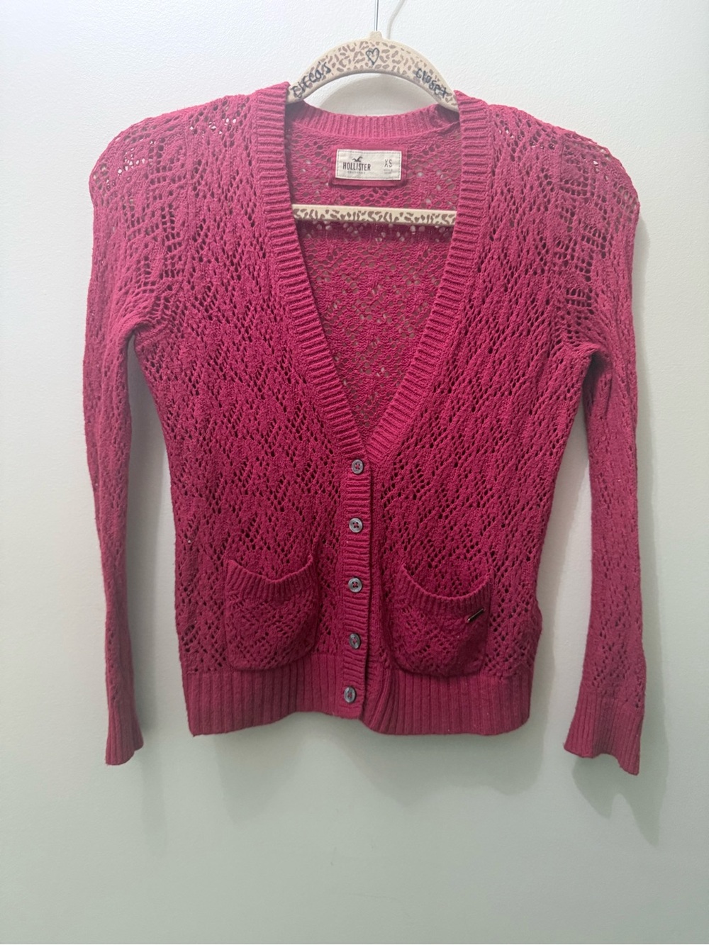 Y2K Hollister Loose Knit Cardigan Sweater Red XS Preppy Bratz Indie Boho